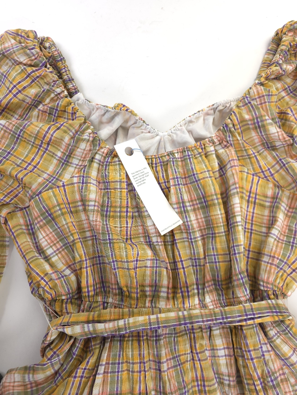 New Tanya Taylor Gorgeous Yellow Plaid Belted Waist Dress Sz 22 - Picture 12 of 15